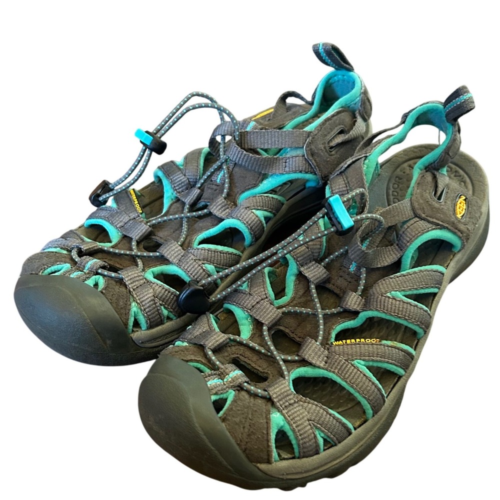 Keen Whisper Sandals Womens Grey Teal Waterproof Hiking Sport Shoes 8.5